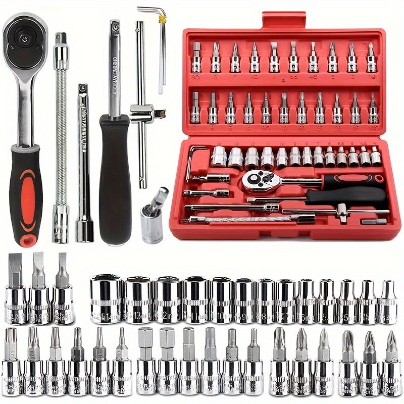 Kit De Ferramentas 46 Peças Jogo De Soquetes Chave Catraca Reversível Com Maleta Jogo De Ferramentas Completo - foto 2