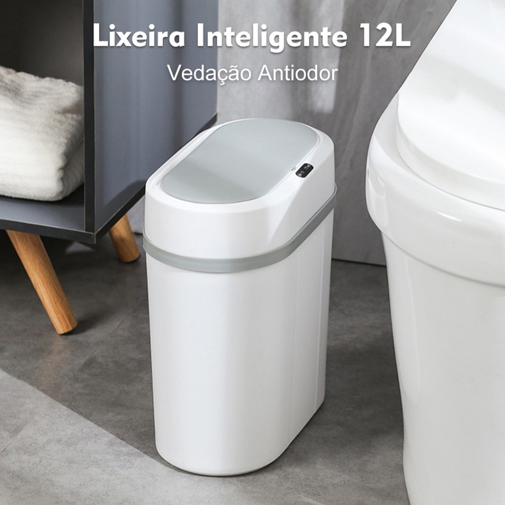 Lixeira Automática 12 Litros Com Sensor Infravermelho Tampa Para Cozinha Banheiro Escritório Quarto - foto 1