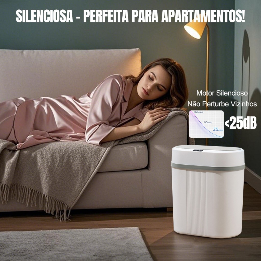 Lixeira Automática 12 Litros Com Sensor Infravermelho Tampa Para Cozinha Banheiro Escritório Quarto - foto 3