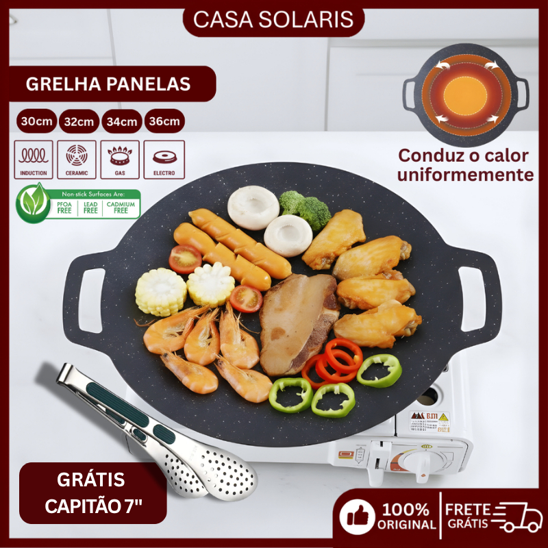 Frigideira Grill Redonda Antiaderente de Ferro – Chapa para Churrasco, Grelhar Carnes e Legumes - foto 1