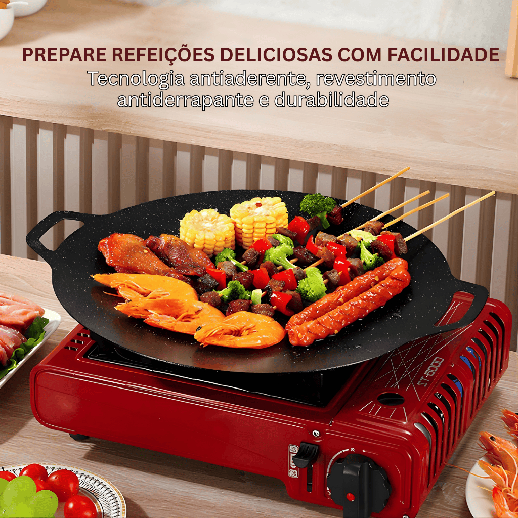Frigideira Grill Redonda Antiaderente de Ferro – Chapa para Churrasco, Grelhar Carnes e Legumes - foto 3