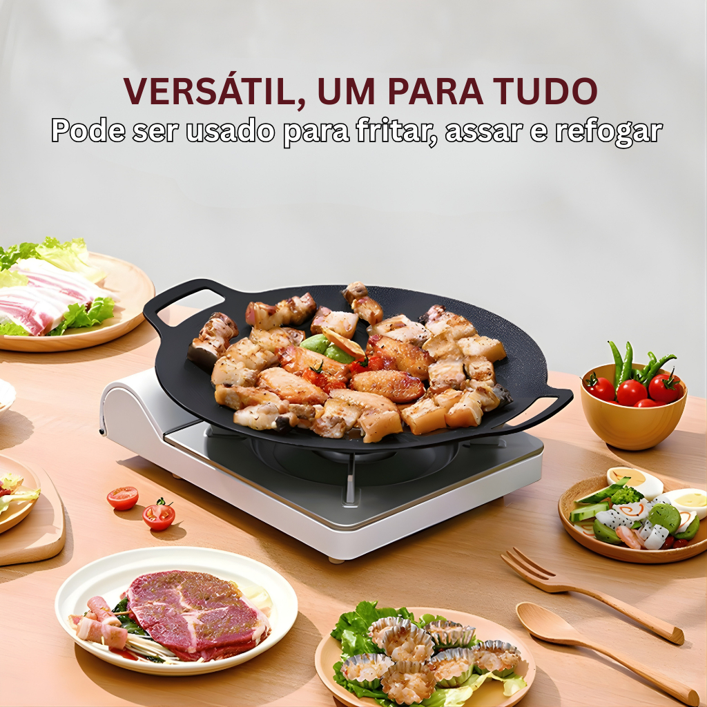 Frigideira Grill Redonda Antiaderente de Ferro – Chapa para Churrasco, Grelhar Carnes e Legumes - foto 5