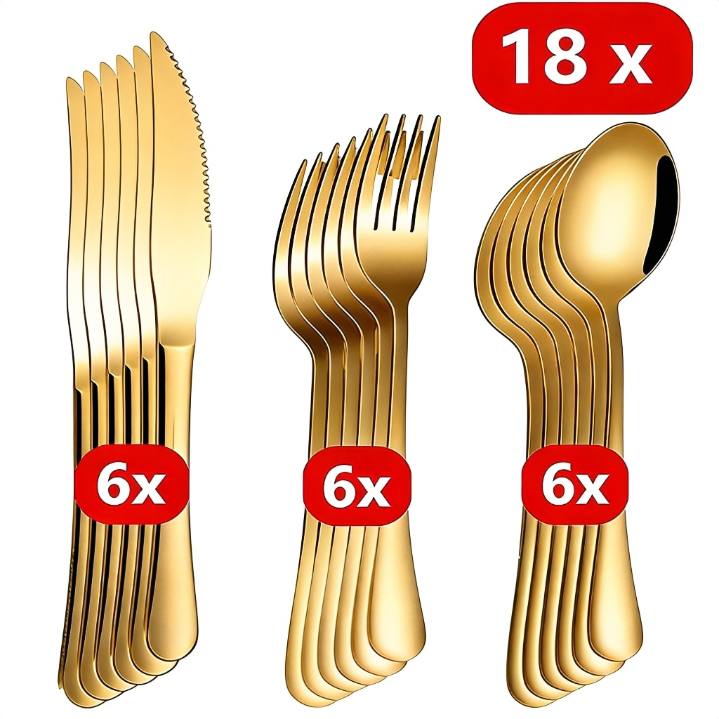 24 Peças Talheres Ouro De Aço Inox Garfo Colher Faca Colher De Mesa - foto 3
